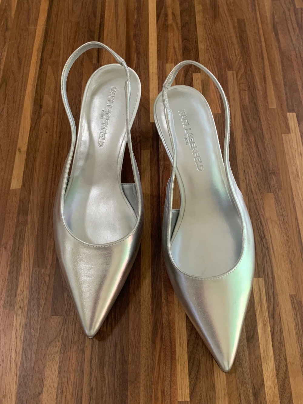 Karl Lagerfeld Silver Pointed Toe Slingbacks
